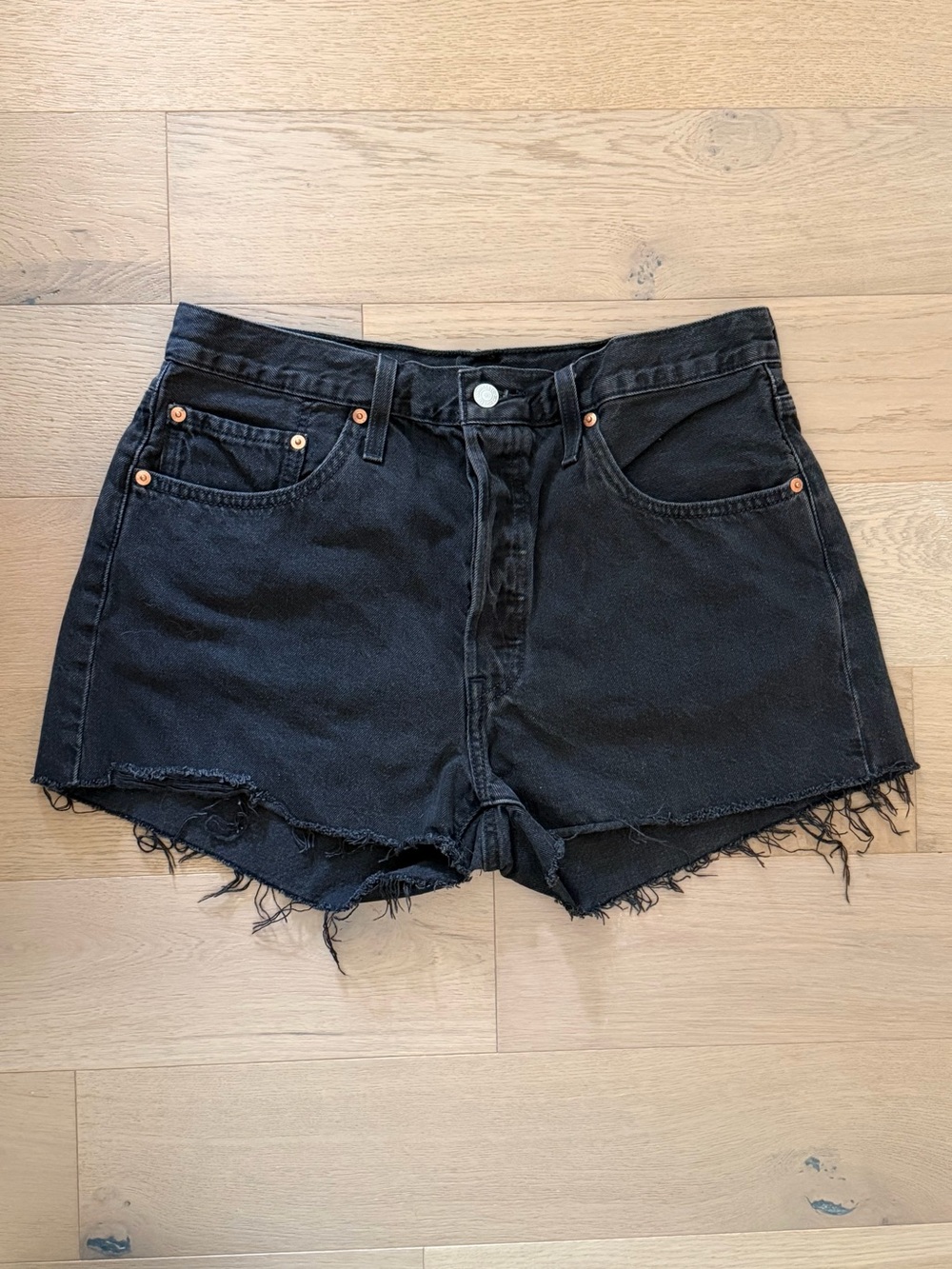Levi's 501 Black High-Rise Frayed Denim Cutoff Shorts
